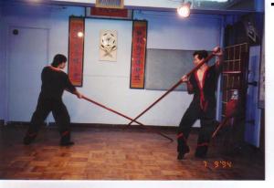 Master Tam Yiu Ming with Grandmaster Cheng Cheun Fun Long Pole 1